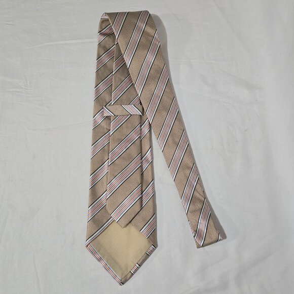 Luigi Borrelli Napoli Made in Italy Silk Necktie Beige Blue Orange Striped 58" - Picture 3 of 5